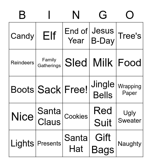 Merry Christmas Bingo Card