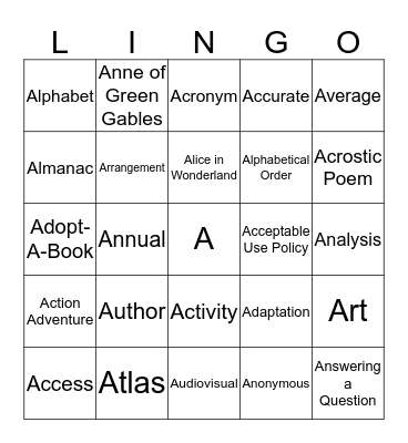 I Spy Library!  A Bingo Card