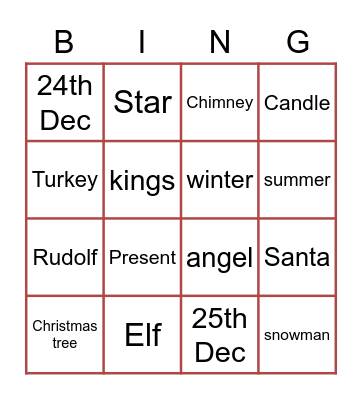 San Silvestre Christmas Bingo Card