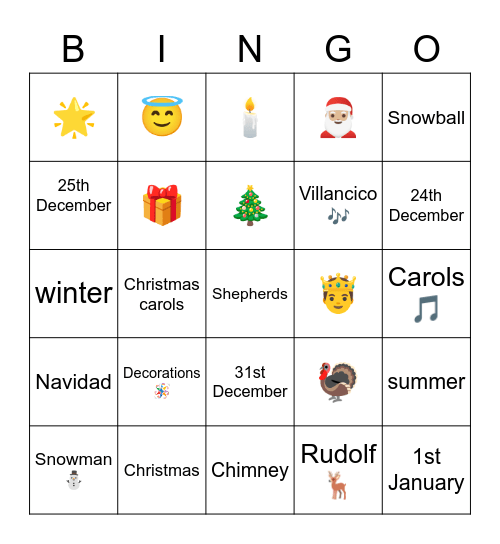 San Silvestre Christmas Bingo Card