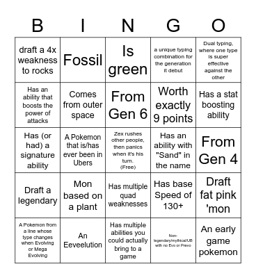 IBL Season 8 Draft Bingo Card