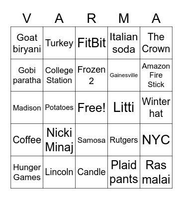Thanksgiving on Zoom Bingo Card