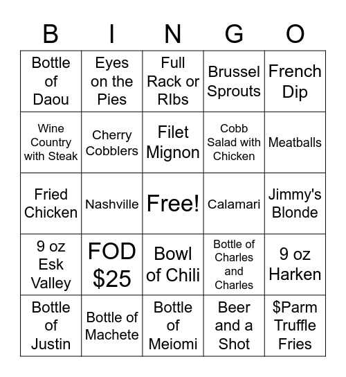 DINNER Bingo Card