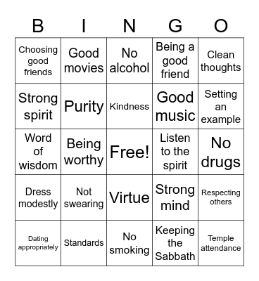 Standards Night Bingo Card