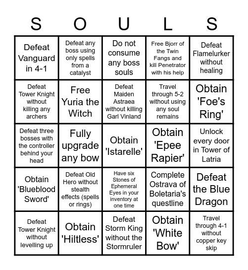 Demon's Souls Bingo Card