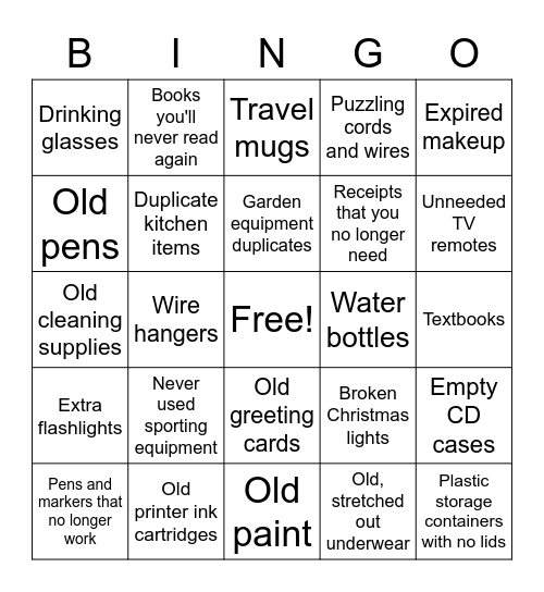 Decluttering 101 Bingo Card