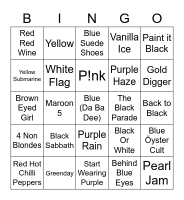 Music Bingo ft. Colours 1 Bingo Card