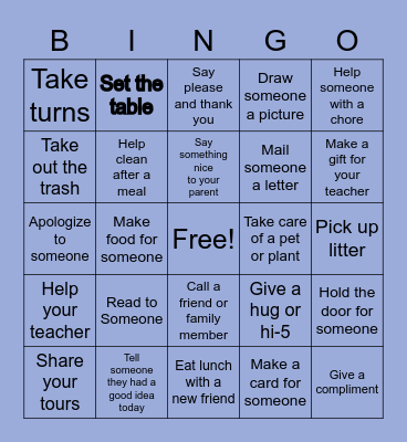 Acts of Kindness Bingo Card