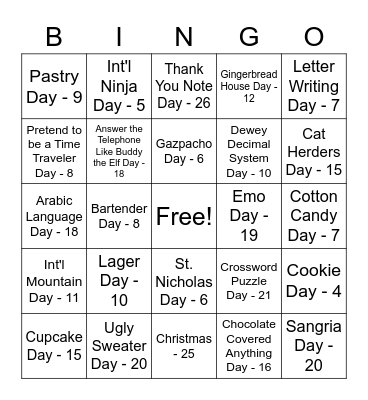Celebrate December Bingo Card