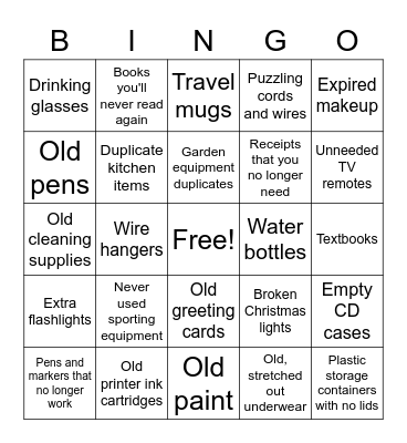 Decluttering 101 Bingo Card