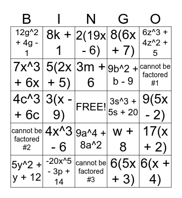 Pre-Algebra 7.3 - 7.5 Practice/Review Bingo Card