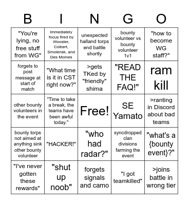Bounty Bingo Card