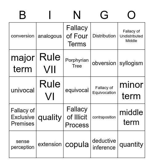 Traditional Logic I Review Bingo Card