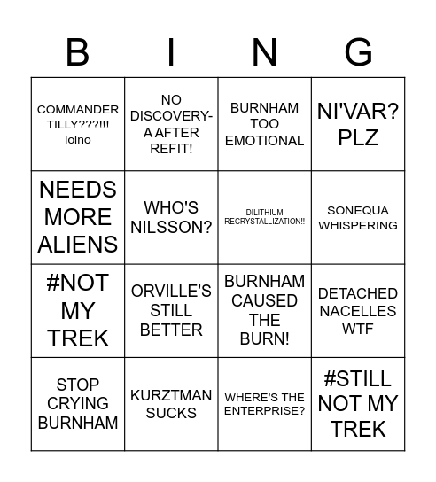 Star Trek Discovery S3 Bingo Card