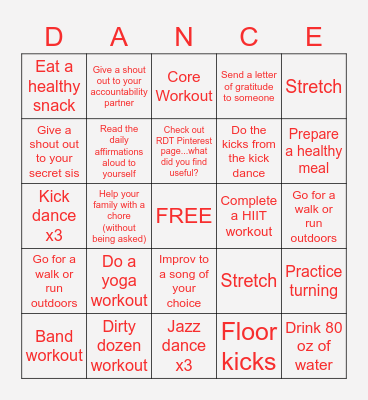 RDT - December Challenge Bingo Card