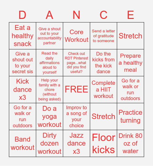 RDT - December Challenge Bingo Card