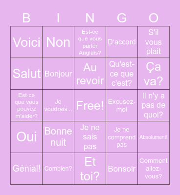 French Phrases Bingo Card