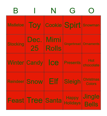 Reed/Kuenzi Christmas Bingo Card