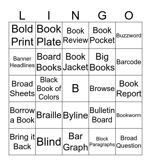 I Spy Library!  B Bingo Card