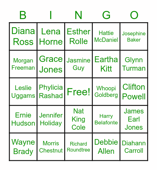 "Golden" Actors & Actresses Bingo Card