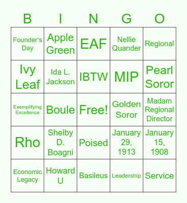 "Golden" AKA Bingo Card