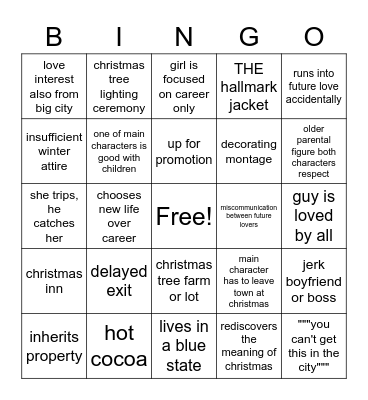 Hallmark christmas movie bingo 1 Bingo Card