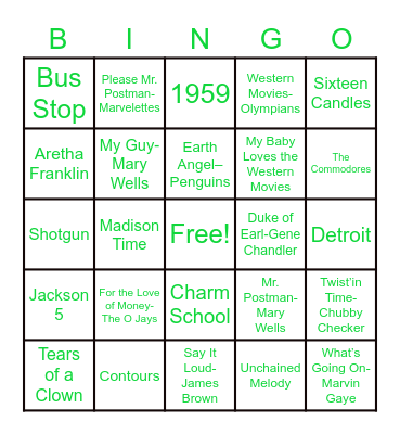 "Golden" Motown Bingo Card
