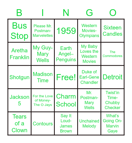 "Golden" Motown Bingo Card