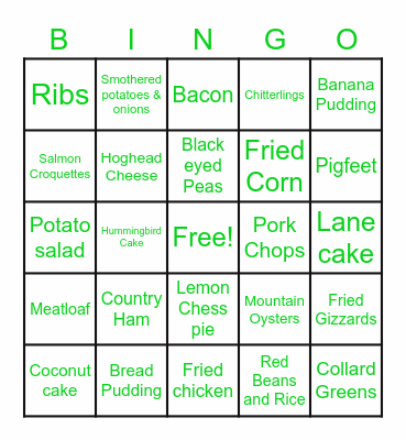 "Golden" Soul Food Bingo Card