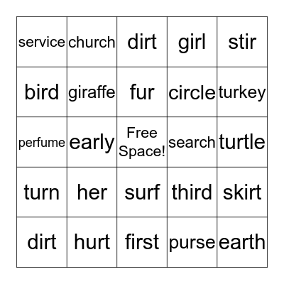 "ER" Stressed Words Bingo Card