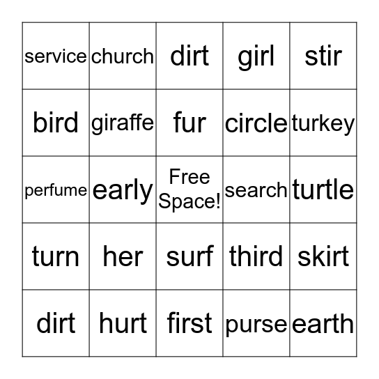 "ER" Stressed Words Bingo Card