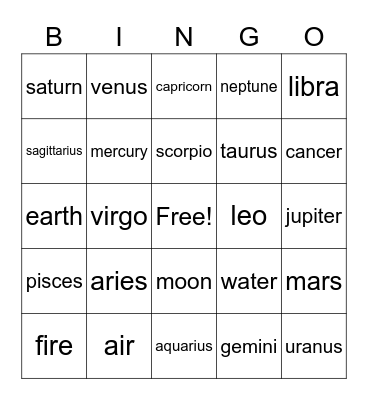 zodiac Bingo Card