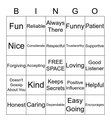 Friendship Bingo Card