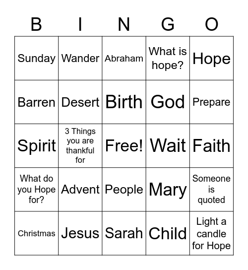 Sermon Bingo - First Sunday of Advent! Bingo Card