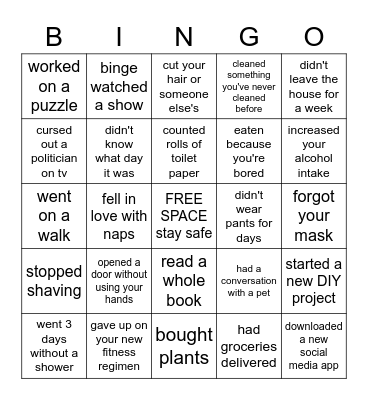 Quarantine Bingo Card