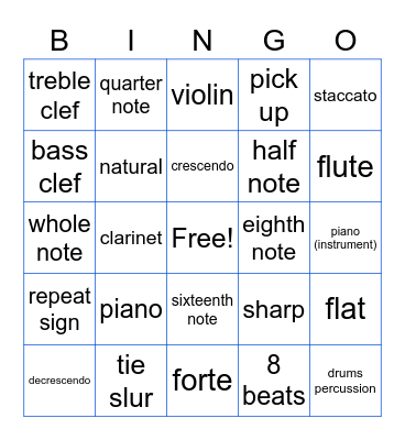 Musical Bingo Card
