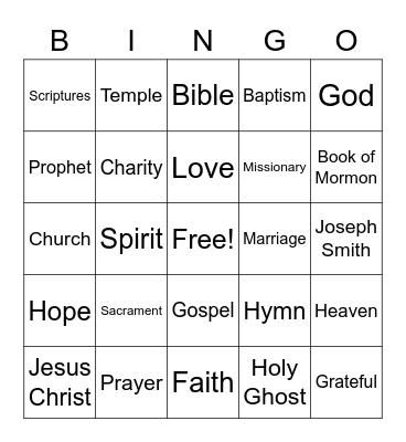 Clark Sacrament Meeting BINGO Card