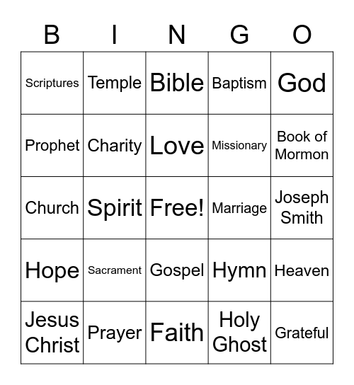 Clark Sacrament Meeting BINGO Card