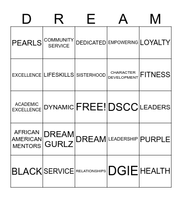 DREAM Bingo Card