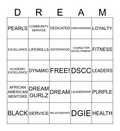 DREAM Bingo Card