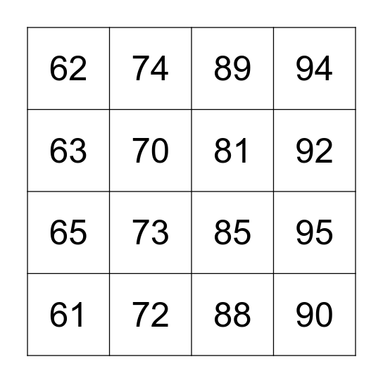 60-99 Je gagne! Bingo Card