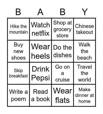 Ashley's Baby Shower Bingo Card