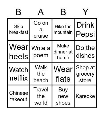 Ashley's Baby Shower Bingo Card