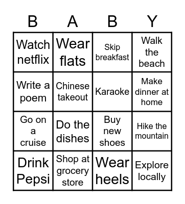Ashley's Baby Shower Bingo Card