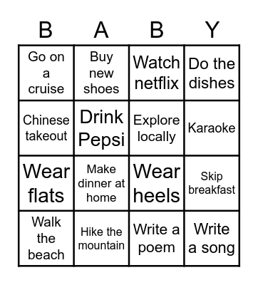 Ashley's Baby Shower Bingo Card