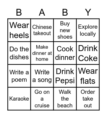 Ashley's Baby Shower Bingo Card