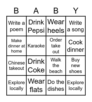 Ashley's Baby Shower Bingo Card