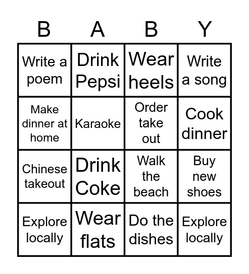 Ashley's Baby Shower Bingo Card