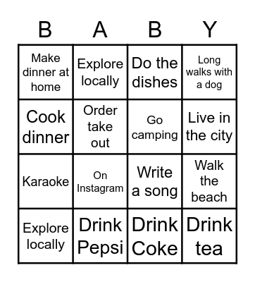 Ashley's Baby Shower Bingo Card