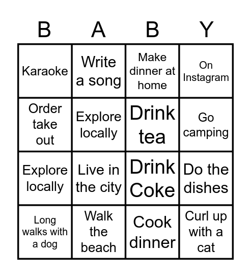 Ashley's Baby Shower Bingo Card